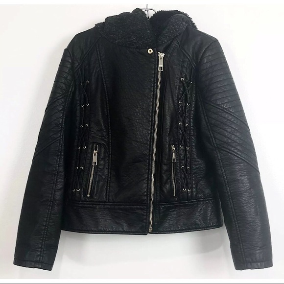 guess leather hooded jacket
